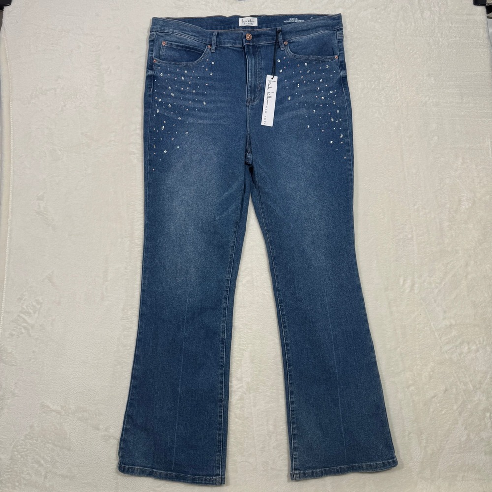 Nicole Miller Jeans Womens 16 Blue Soho High Rise Bootcut Rhinestone Embellished